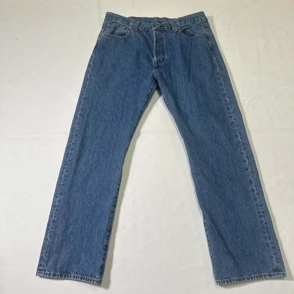 Levis‎ 501 Jeans Mens 34x30 Blue Straight Button Fly Medium Wash Denim a