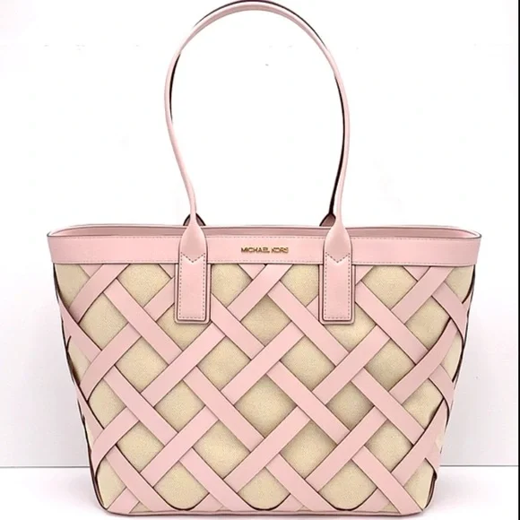MICHAEL KORS SIENNA Large Tote Shoulder BAG In POWDER BLUSH Leather Canvas