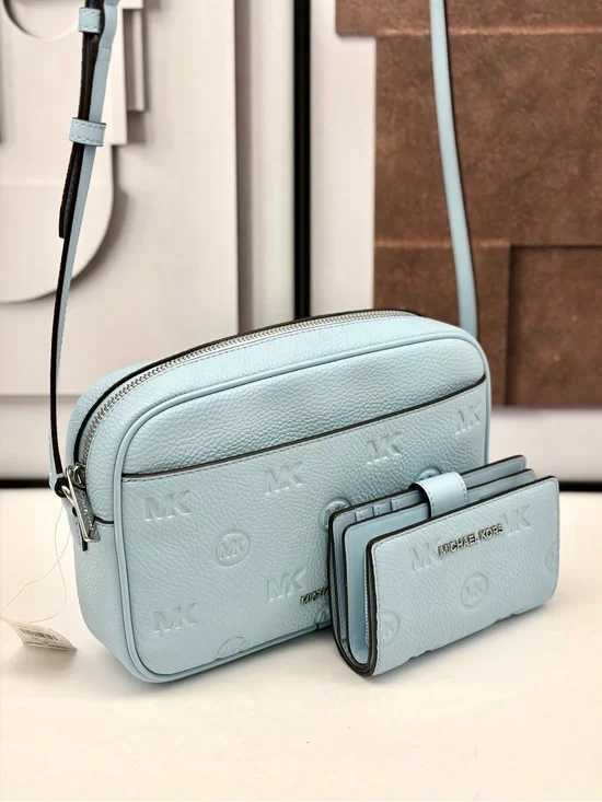Michael Kors Jet Set Travel Large Debossed Camera Crossbody Bag and Wallet Set