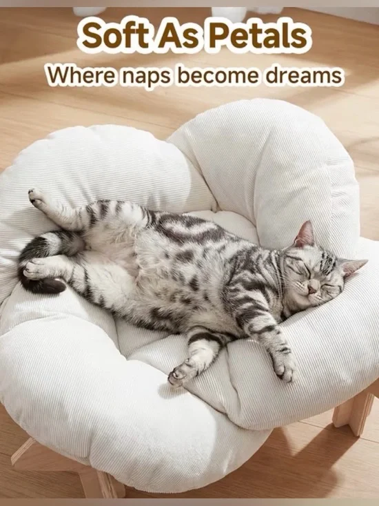 Plush Pet Cat Nest Bed in Cream - Soft As Petals