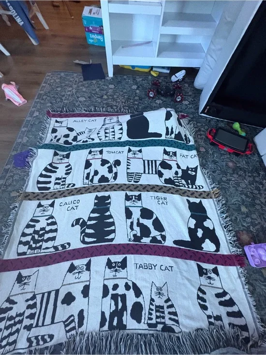 Black & White Cat Pattern Pet Throw Blanket - Unbranded