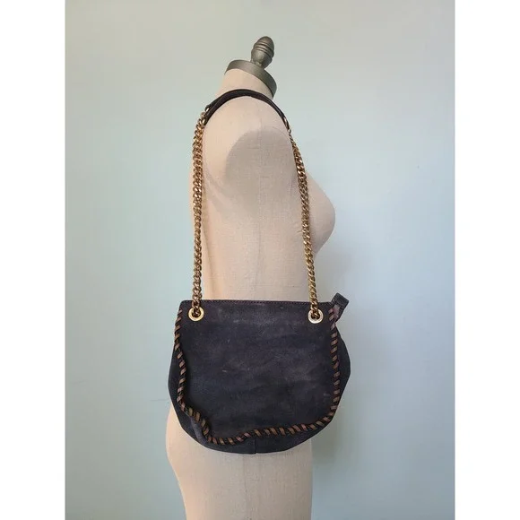 Michael Kors Whipped Chelsea Suede‎ Purse Gray Tan Gold Chain 2 Way Shoulder Bag