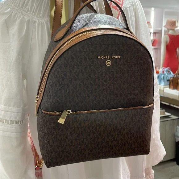 Michael Kors Womens Valerie Medium Logo Backpack 30F2G9VB2B Brown  NWT