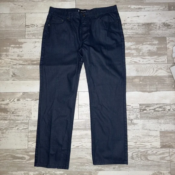 Akademiks Jeans Mens 40x34 Navy Denim Flat Front Straight Leg Hipster Black Tab