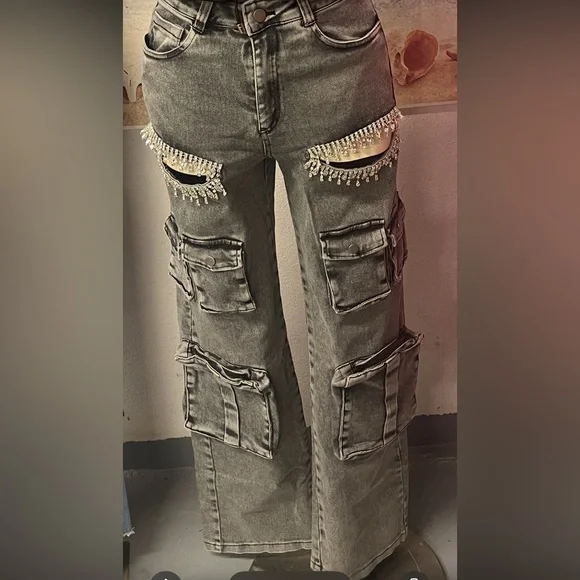Gray Embellished Men's Jeans