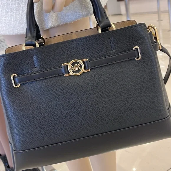 Michael Kors Mercer Large Top-Zip Belted Satchel Crossbody Center Zip Black  NWT