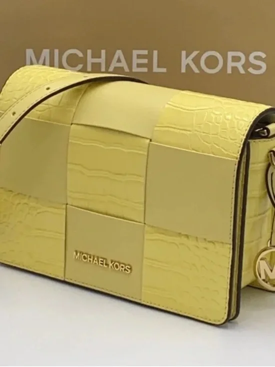 NWT Michael Kors Mercer Clutch Woven Mixed Texture Leather Crossbody Buttercup
