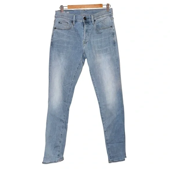 G STAR Raw 3301 Slim Light Blue Button Fly Jeans Skater Pants Size 29 X 30