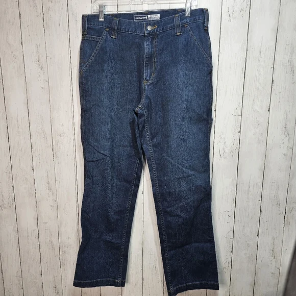 Carhartt Men's Blue Denim Relaxed Fit Carpenter Work Pants Size 34 x 30.