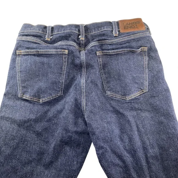Lands' End Square Rigger Jeans Mens 35x30 Blue Flannel Lined Straight Leg Denim