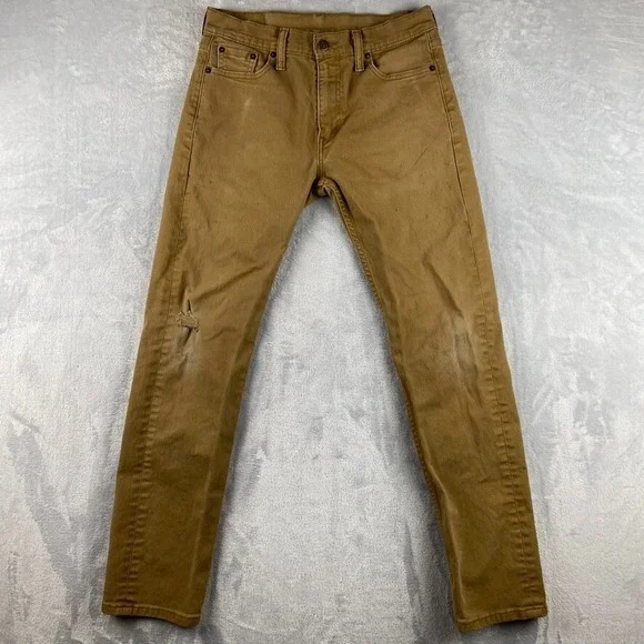 Levis Jeans Mens 28x31 Brown Tan 513 Slim Straight Distressed Western Denim