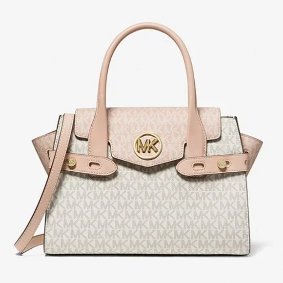 Michael Kors Carmen Medium Color-Block Logo Satchel Crossbody Buff Multi