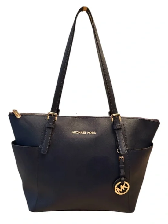 Michael Kors Blue Leather Medium Jet Set Top Zip Tote Navy Blue