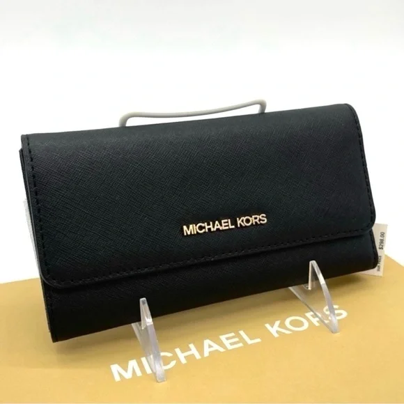 Michael Kors Large Trifold Wallet Leather Black/Gold