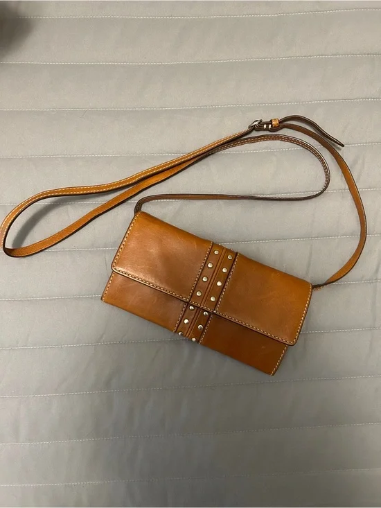Michael Kors Stud-Accent Tan Leather Crossbody Wallet