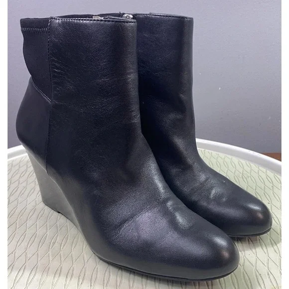 Michael Kors Bromley Women's‎ Leather Ankle Bootie Wedges Black Boots Sz. 8.5 M