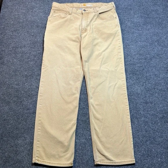 Carhartt Relaxed Fit Canvas Work Pants Tan Duck Mens 34x30 Straight Leg Utility