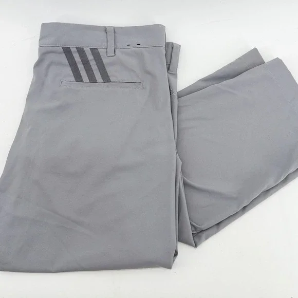 Adidas Golf Mens Gray Flat Front Performance Pants 36x32 Three Stripe Logo
