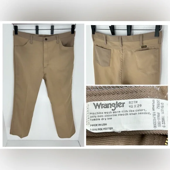 Wrangler Vintage 90's Tan Polyester Pants Size 39x29 (Tag 40x29) USA Made‎ 82TN