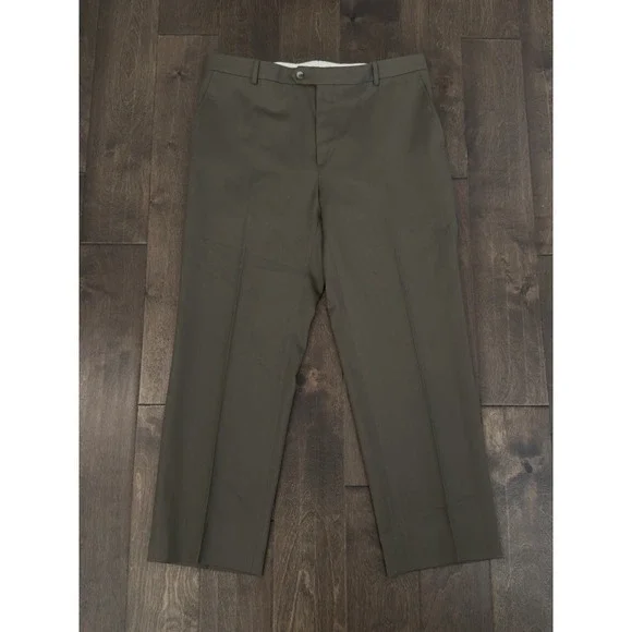 Joseph & Feiss Gold Men Brown Dress Pants Flat Front Classic Fit 100% Wool 35X28