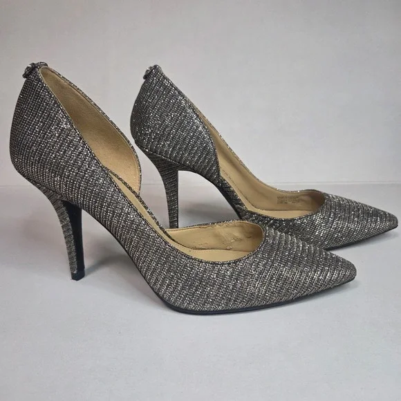 Michael Kors Ruthie D'Orsay Glitter Pointed Toe Pumps Heels 8.5M Silver