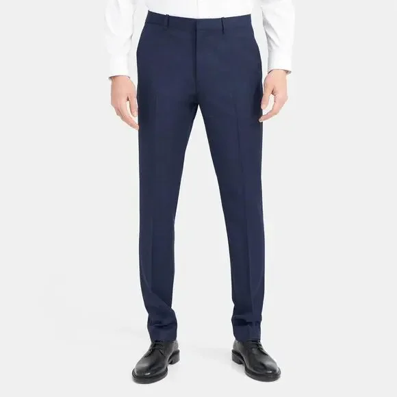 Theory Navy Textured Tonal Grid Wool Slim Fit Dress Pants Size 34