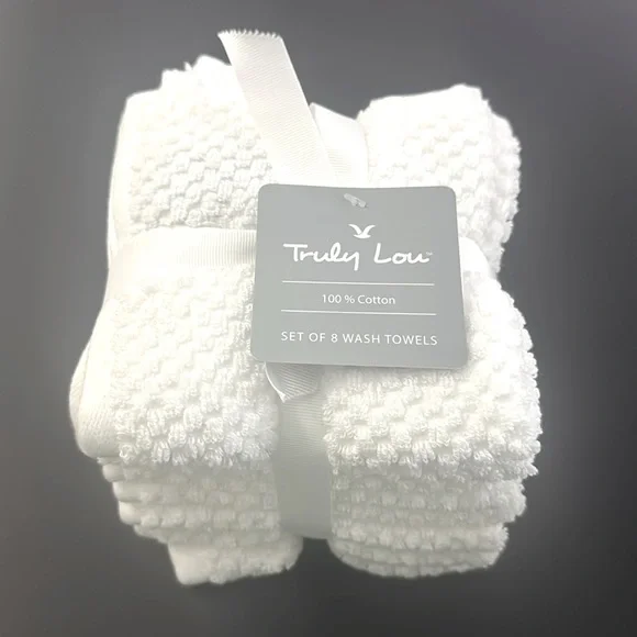 8pc TRULY LOU 100% Cotton Wash Towel Set- White