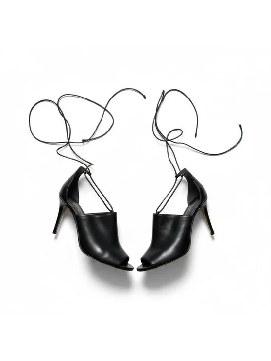 MICHAEL KORS COLLECTION Black Leather Laceup Sandals Heels Size 39 / US 9