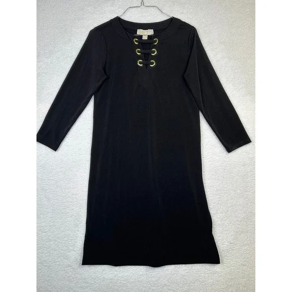 MICHAEL KORS Black 3/4 Sleeve Lace‎ Up Detail Shift Dress Women's size: XS