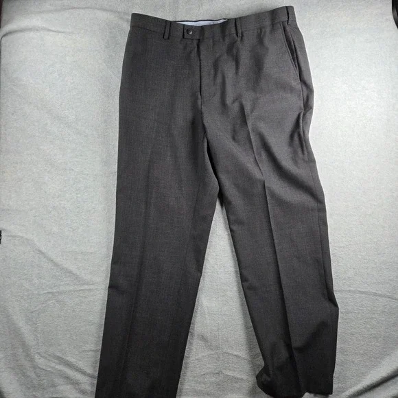 Louis Raphael Rosso Dress Pants Men 40x32 Charcoal Grey Washable Wool Flat Front
