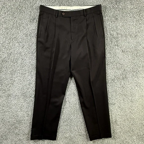 Brooks Brothers 1818 Madison Dress Pants Mens 33x30 Brown Wool Pleated Cuffed