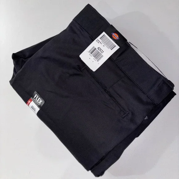 Dickies FLEX Twill Work Pants 42x32 Skinny Straight Double Knee Black NWT