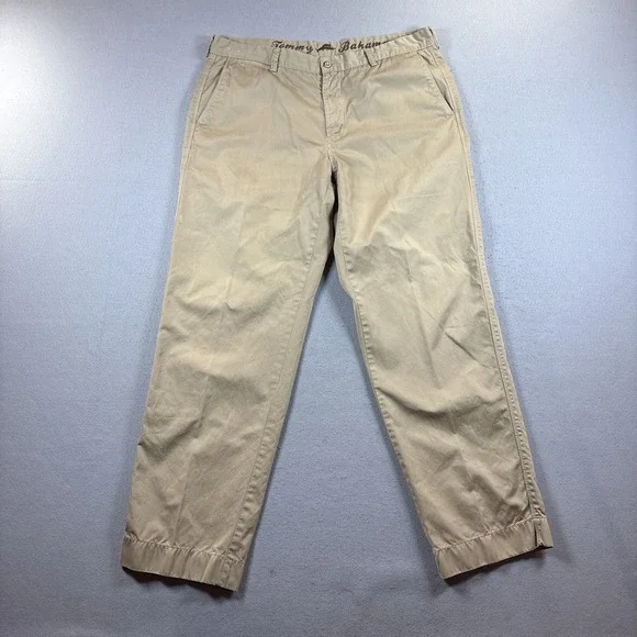 Tommy Bahama Chino Pants Mens 40 x 34 Khaki 100% Cotton Flat Front Casual