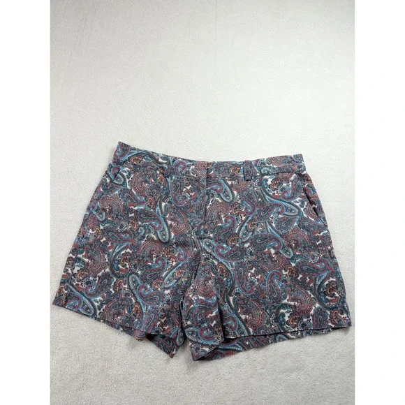 Michael Kors Blue Red Paisley Print Cotton Stretch Chino Shorts Size 12 Coastal