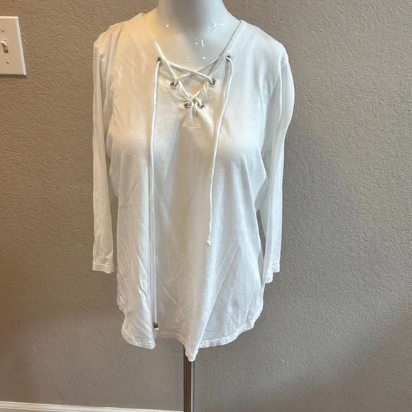 Michael Kors Women's White‎ Lace-Up Top size medium