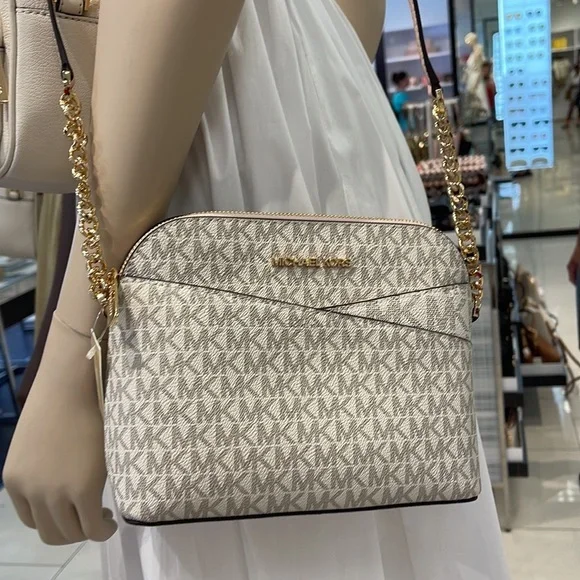 MICHAEL KORS Jet Set Medium Logo Dome Satchel Crossbody  Powder Blush  NWT