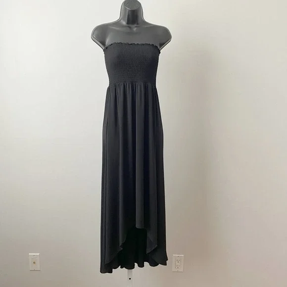 Coastal Michael Kors Vacation Black Whimsigoth Strapless Smocked S Maxi Dress