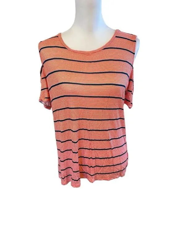 Michael Kors Striped Short Sleeve Shirt XL Orange White Blue