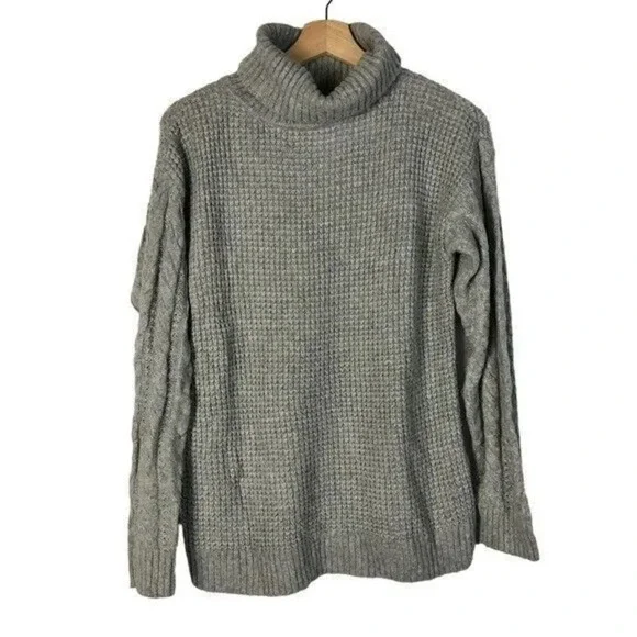 Michael Michael Kors Gray Cable Knit Sleeve Knit Pullover Turtleneck Sweater S