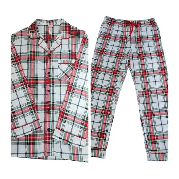 Size XXL Mens Winter Plaid‎ Cotton Flannel Pajama Set Long Sleeve
