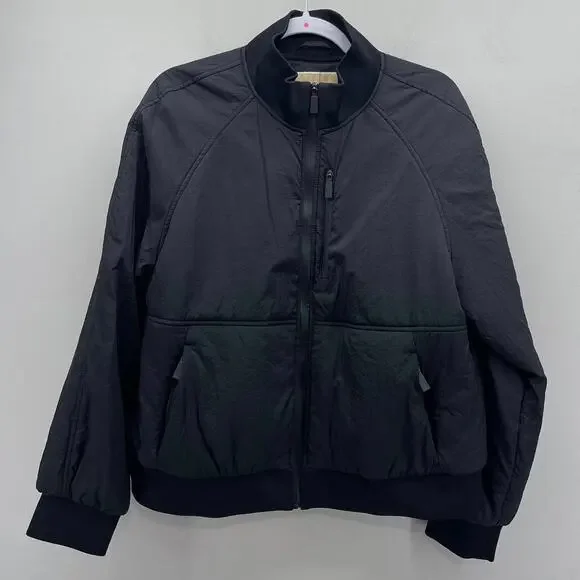Michael Kors Bomber Jacket Womens‎ Large Black Black Nylon Full Zip Coat
