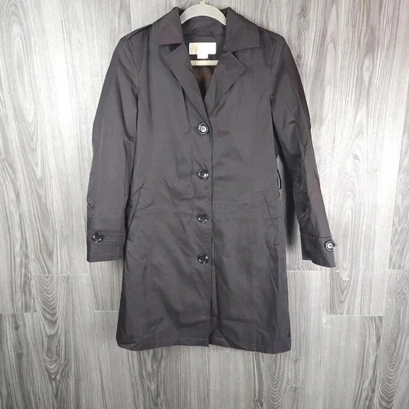 Michael Kors Womens Petite Trench Coat Espresso Brown Removable Liner PP‎