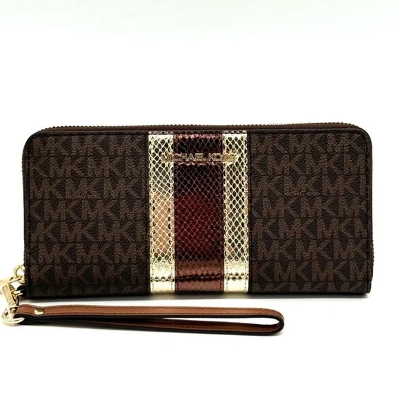 Michael Kors Large Continental Wallet Wristlet Brown Multi