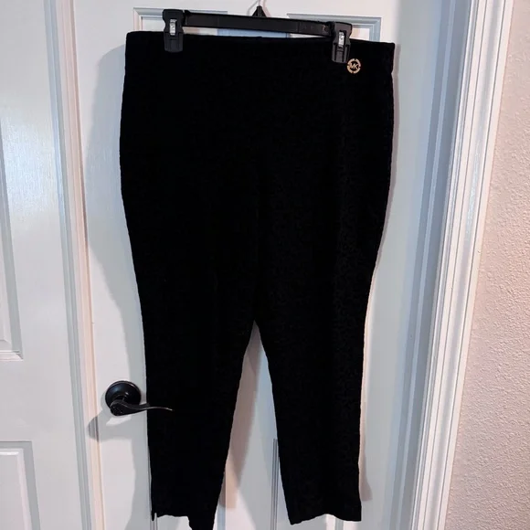 Michael Kors Black Leopard‎ Textured Pants XL Stretch Slim Ankle