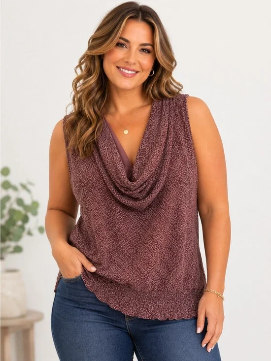 Michael Michael Kors XL Mauve Sleeveless Cowl Neck Smocked Hem Blouse Top
