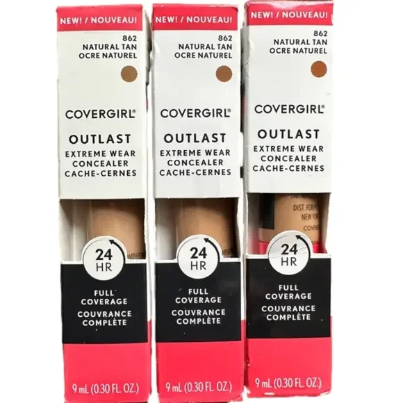 New 3 Covergirl Outlast Extreme Wear Concealer‎ Full Coverage 862 Natural Tan