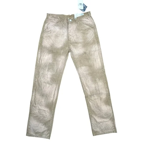 MNML V648 Repaired Corduroy Denim Tan Distressed Straight Leg Pants Mens Size 30