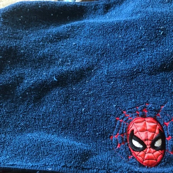 Blue Towel with Spider-Man Embroidery