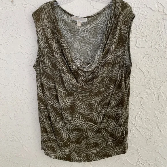 Michael Kors Tank Top Women XL Brown White Tie Dye Cowl Neck Sleeveless Rayon‎
