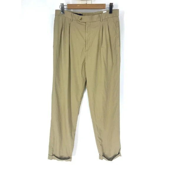 Bobby Jones Players Golf Trouser Pants Mens Size 34 Tan Tencel‎ Cotton Pleated